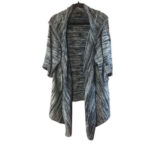 Torrid Gray Striped Hooded Waterfall Cardigan - Picture 1 of 4